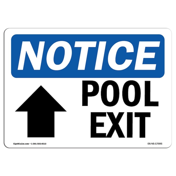 Safety Sign, OSHA Notice, 3.5" Height, Pool Exit (Up Arrow) Sign With Symbol, Landscape, 10PK